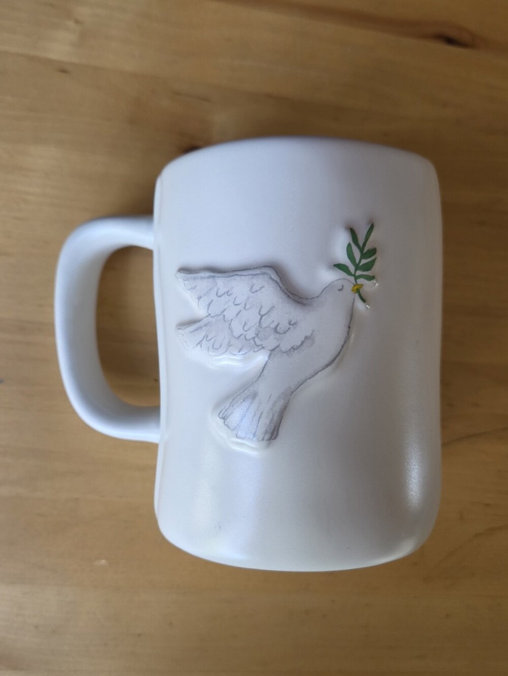 Rae Dunn Cream Ceramic Mug with Dove and Olive